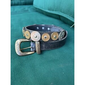 Ginnie Johansen VTG Coin Leather Belt Ladies Beautiful Buckle 29-33in currency